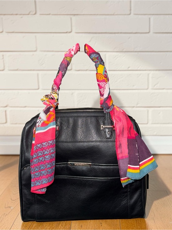 Coach Handbags - Coach Black Leather Taylor Satchel with Pink Scarf Accent